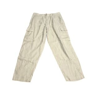 S Oliver Pure Linen Barrel Leg Cargo Pants Beige Women Size 14 Casual